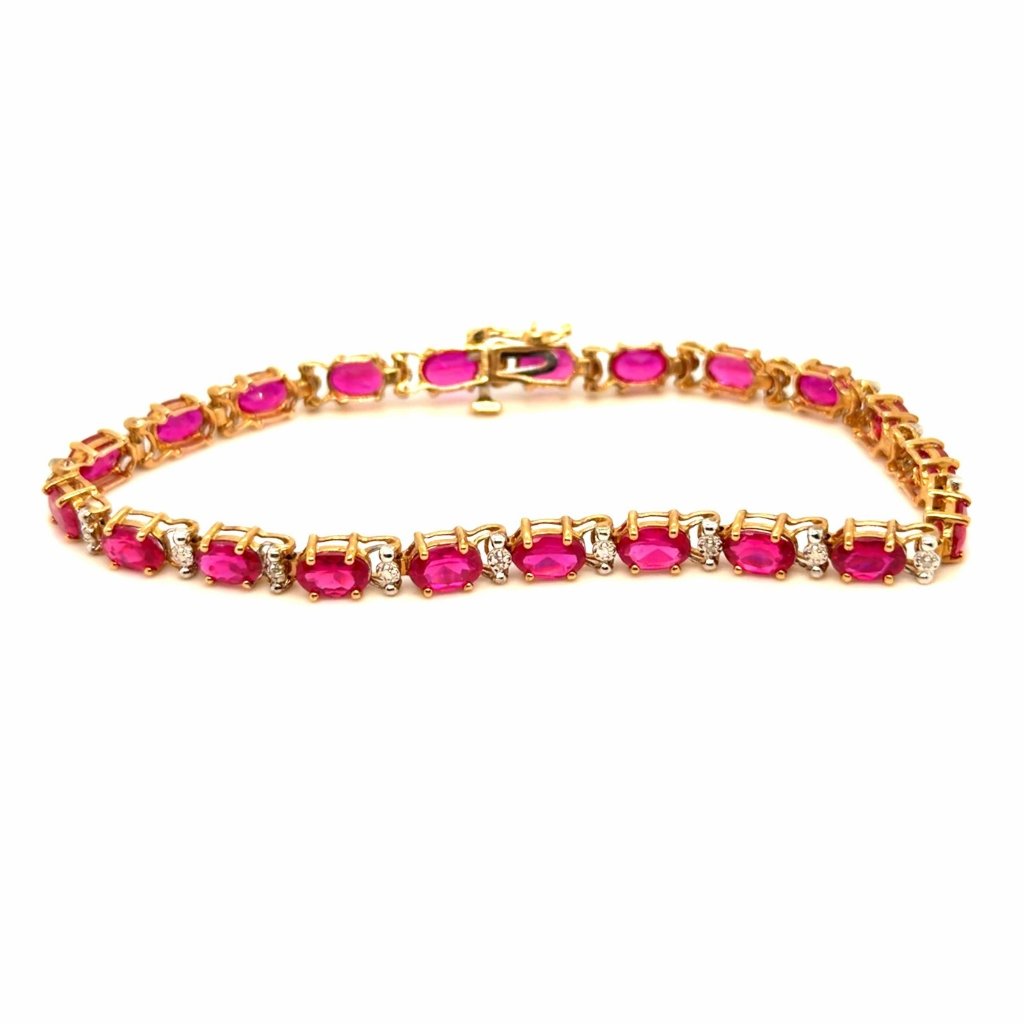 Lovely 10k Gold Syn. Rubies /Diamond Accent Tennis Bracelet